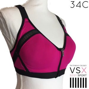 Victoria Secret VSX Zip Front Sports Bra 34C Pink